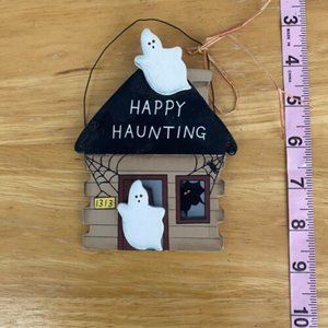 HALLOWEEN Rustic Happy Haunting Small Hanging Sign Ghosts Haunted House